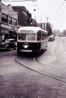 PRCo PCC 100 outbd as a demonstrator car on Washington Rd at Alfred Street  (Clearview Loop) in the summer of 1936    George W. Gula collection